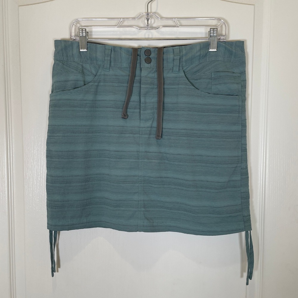 Horny Toad Teal Striped Active Hiking Skort Drawstring Gorpcore Skirt Size 12